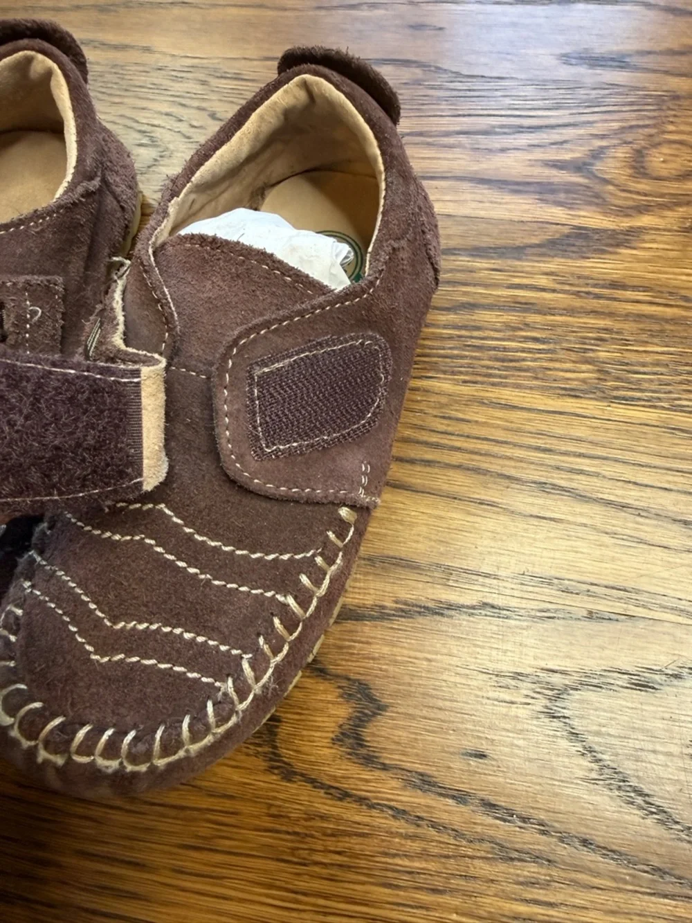 Kids Brown Suede Leather Moccasin Shoes Hook & Loop Closure Size 10